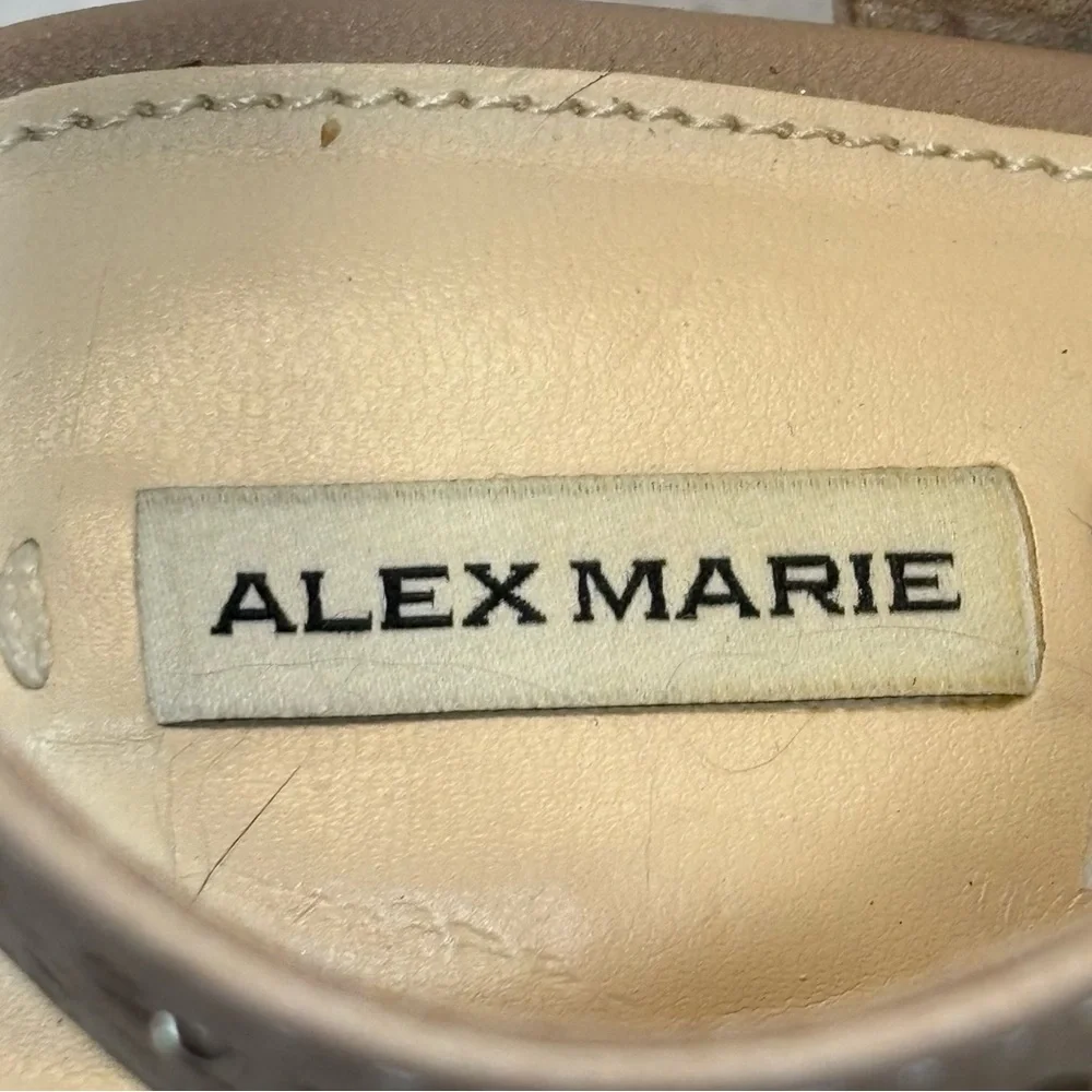Alex Marie Tan Brown Perforated Leather Studded Zip Wedge Sandals 8M - Picture 10 of 12